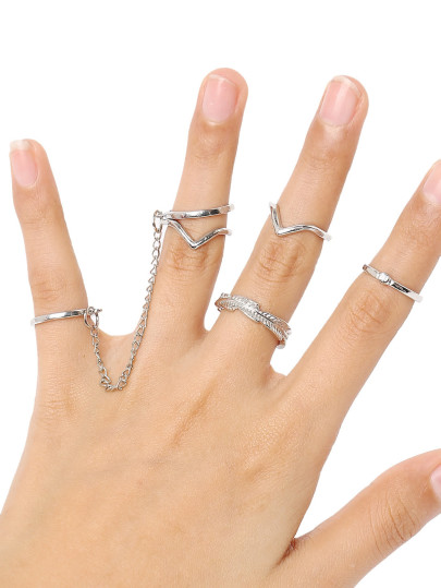 Anillos 6pcs hojas -plata