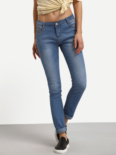 High Waist Rolled Hem Jeans