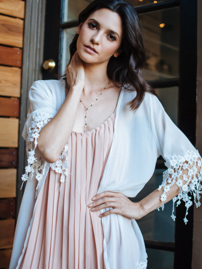 Sheer Lace Embellished Kimono