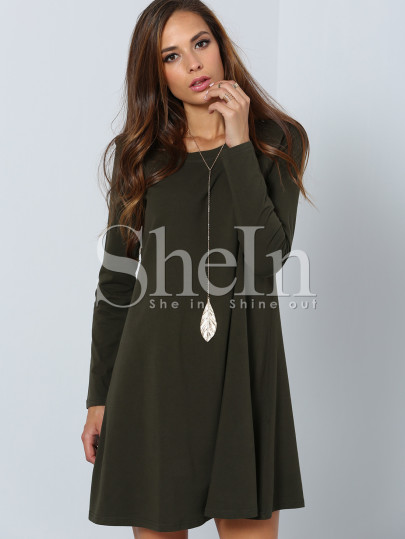 Robe décontracté manches longues -vert foncé