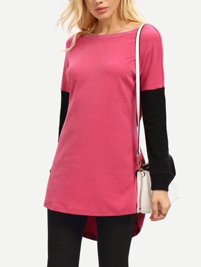 Camiseta cuello redondo color combinado -rosa negro