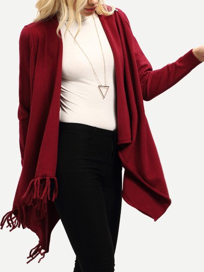 Pullover mit Franse Saum - burgund rot