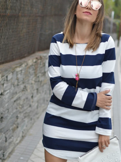 Wide Stripes Curved Hem Dress