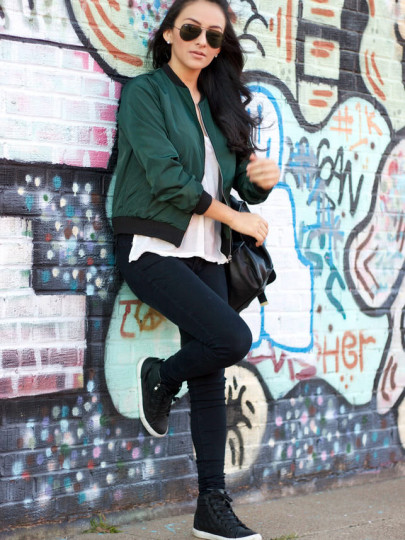 Blouson zippé col montant -vert