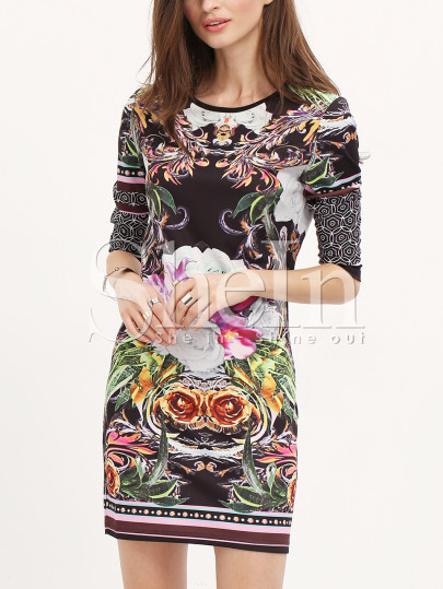 Challis Long Sleeve Petals Flowery Floral Dress