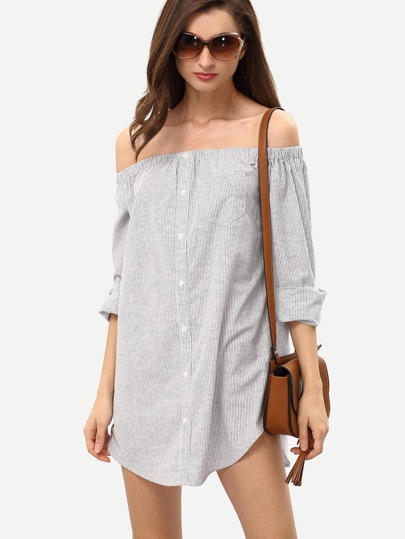 Vertical Stripe Off The Shoulder Dolphin Hem Dress