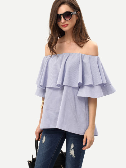 Flounce Layered Neckline Bell Sleeve Blouse