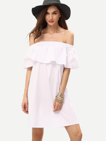White Off The Shoulder Ruffle Shift Dress