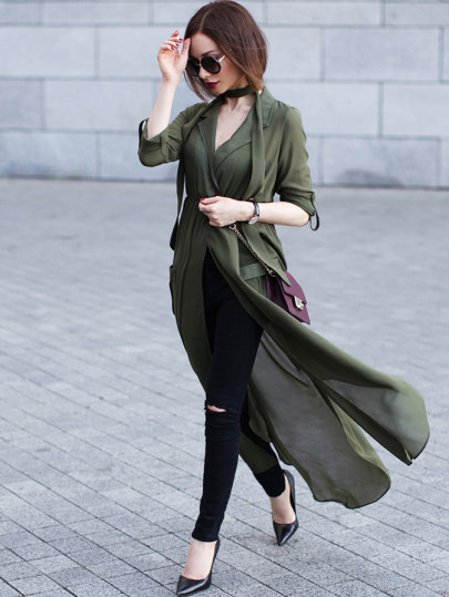 Blusa de gasa cuello V bolsillos - verde