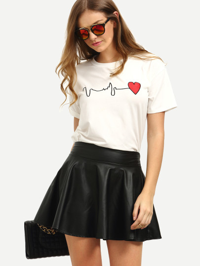 T-shirt bianco con stampa a maniche corte