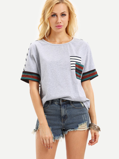 Camiseta manga corta rayas bolsillo -multicolor