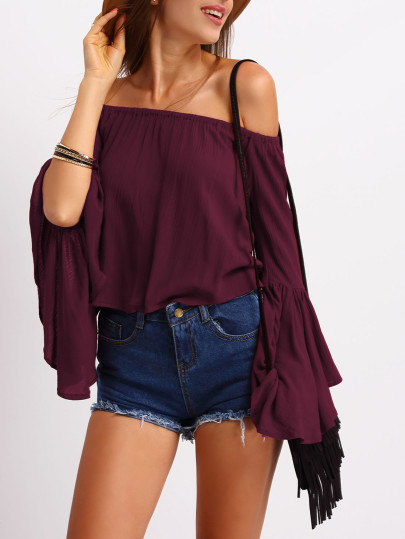 Fluted Sleeve Bardot Blouse