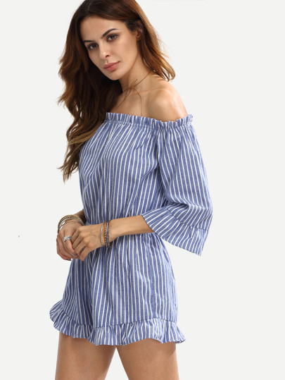 Striped Off The Shoulder Flounce Jumpsuit
