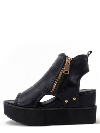 Peep-Toe Cutout Zipper Side Thick-soled Wedges