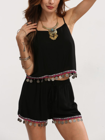 Black Spaghetti Strap Top With Shorts