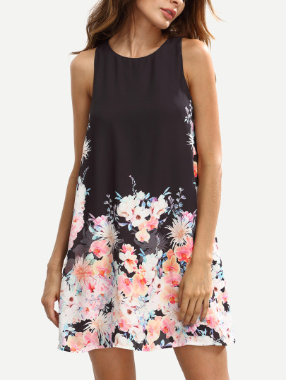 Robe décontracté motif fleuri sans manche - multicolore