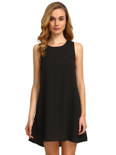 Hollow Out Buttoned Keyhole Back Swing Dress With Pockets