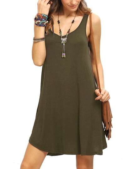 Army Green Swing Tank Dress
