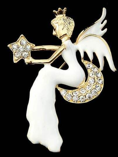 broche diamant ange -blanc doré