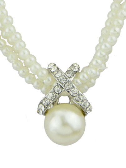 collier multi éléments perles -blanc