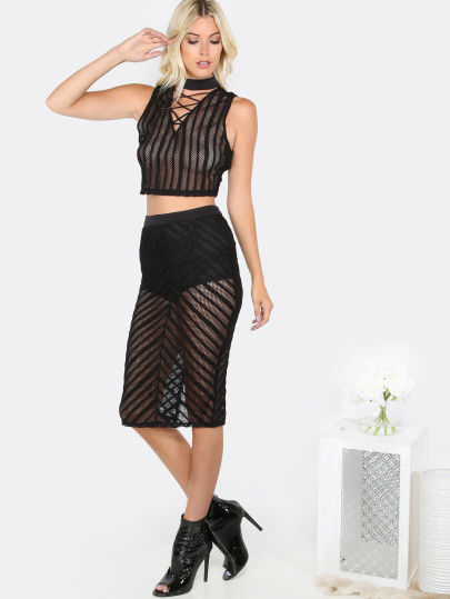 Striped Mesh Matching Set BLACK