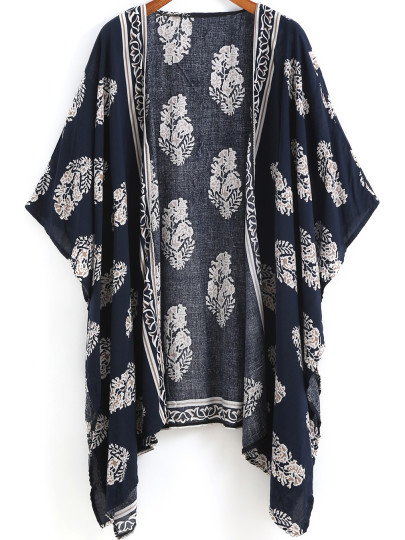 Kimono décontracté floral -bleu marine
