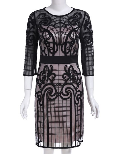 Vestido cuello redondo manga larga -negro