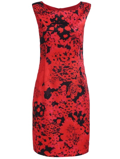 Vestido cuello redondo estampado -rojo