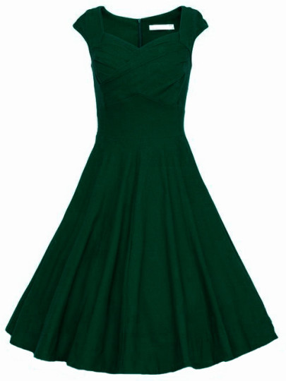 Vestido sin manga con vuelo -verde oscuro