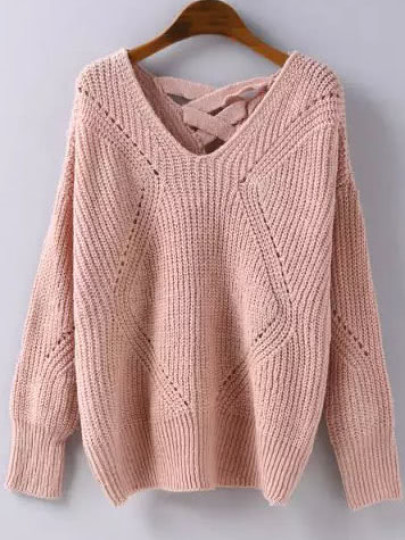Geometric Pattern Lattice Back Sweater