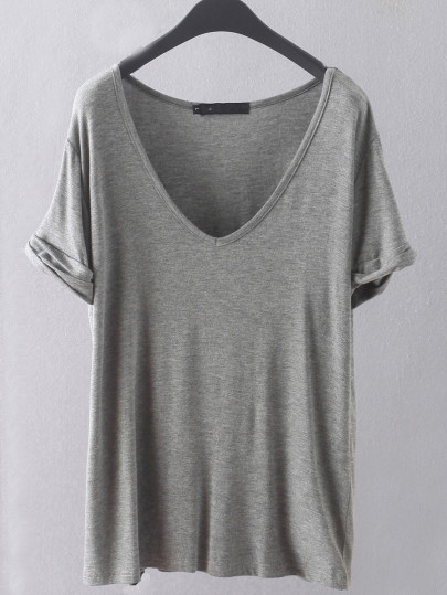 T-shirt décontracté col v - Gris