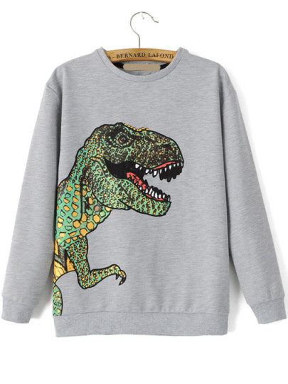Dinosaur Patterned Print Loose Sweatshirt