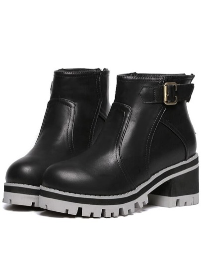 Botas chunky heel hebilla tirante -negro