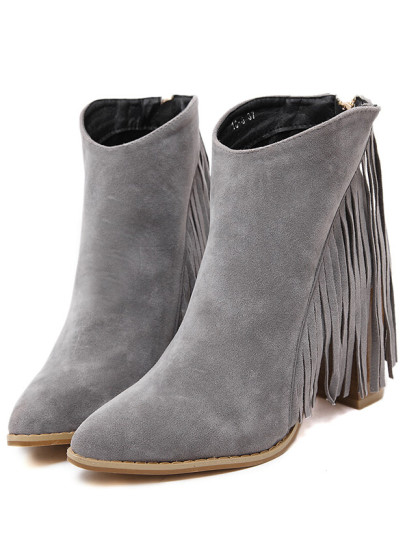 Bottines à talon haut à franges -gris