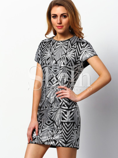 Silver Cap Sleeve Sequined Dress