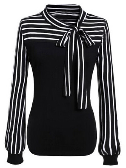 Tie-neck Striped Blouse