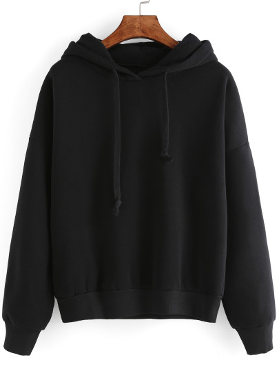 Black Hooded Long Sleeve Crop Sweatshirt
