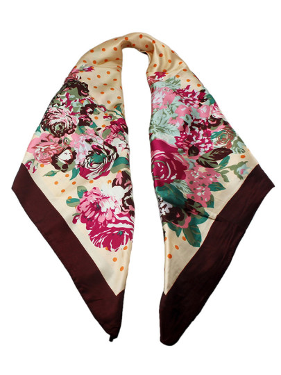 Fashion Coffee Flower Print Chiffon Scarves For Women Apparel Accessories