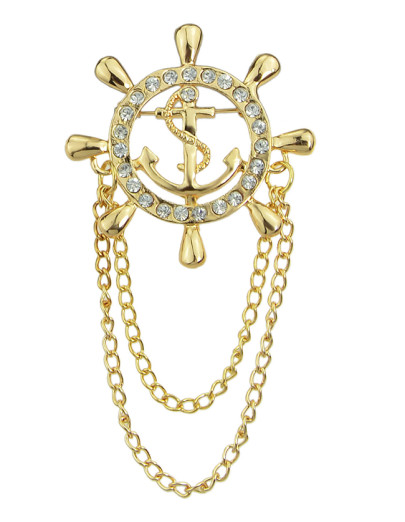 Broche orné de strass avec chaîne -doré