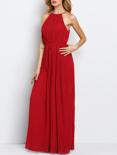 maxi robe plissée sans manche -rouge bordeaux
