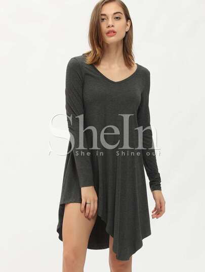 V Neckline Asymmetrical Hem Dress