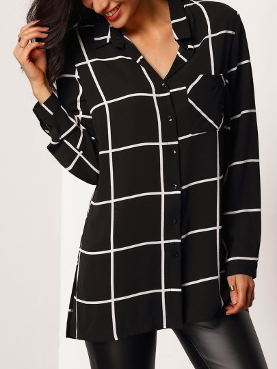 Bluse Langarm mit Karomuster - schwarz