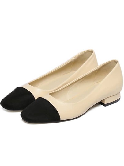 Ballerine bout carré -beige noir