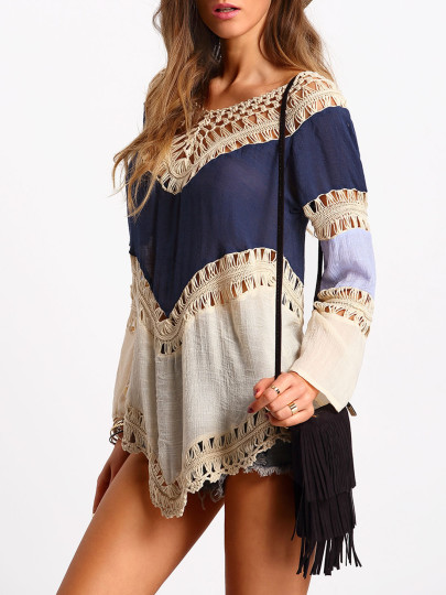 Top bi-couleur en crochet ajouré