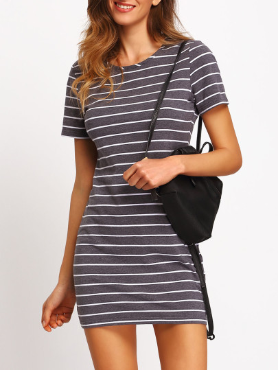 Contrast Striped Casual T-shirt Dress