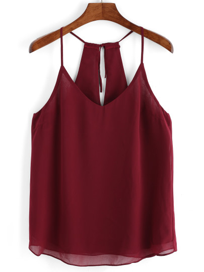 Lace Up Back Chiffon Cami Top