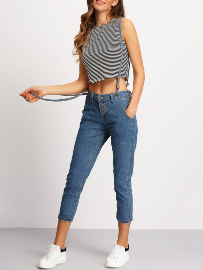 pantalon en denim avec poches -bleu