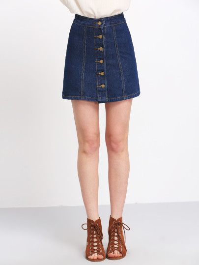 A Line Denim Skirt With Buttons