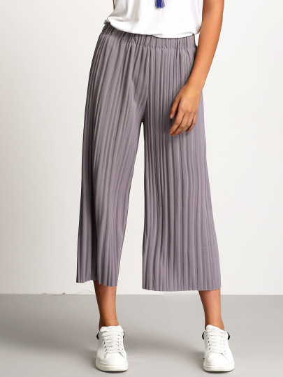 Pantalón cintura elástica plisado -gris