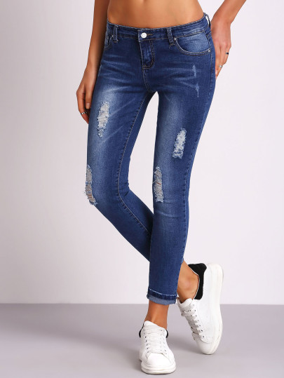 Ripped Bleached Denim Pants